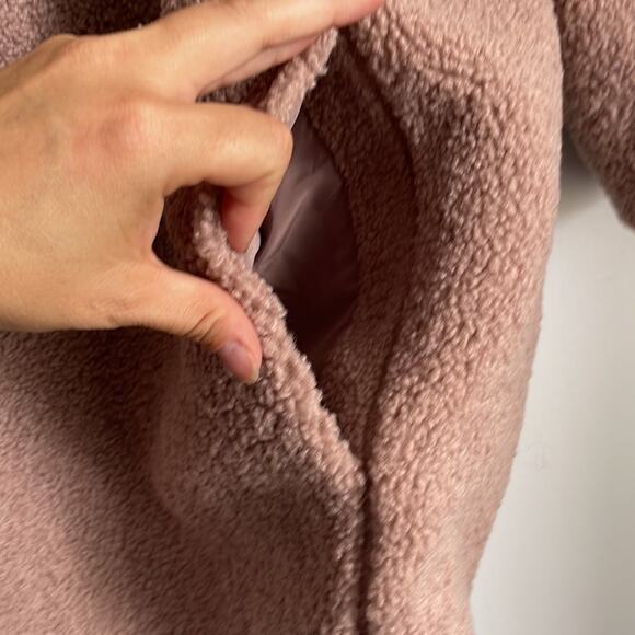 H&M plush teddy shearling full zip hooded oversized lined coat sz XL - Picture 7 of 9